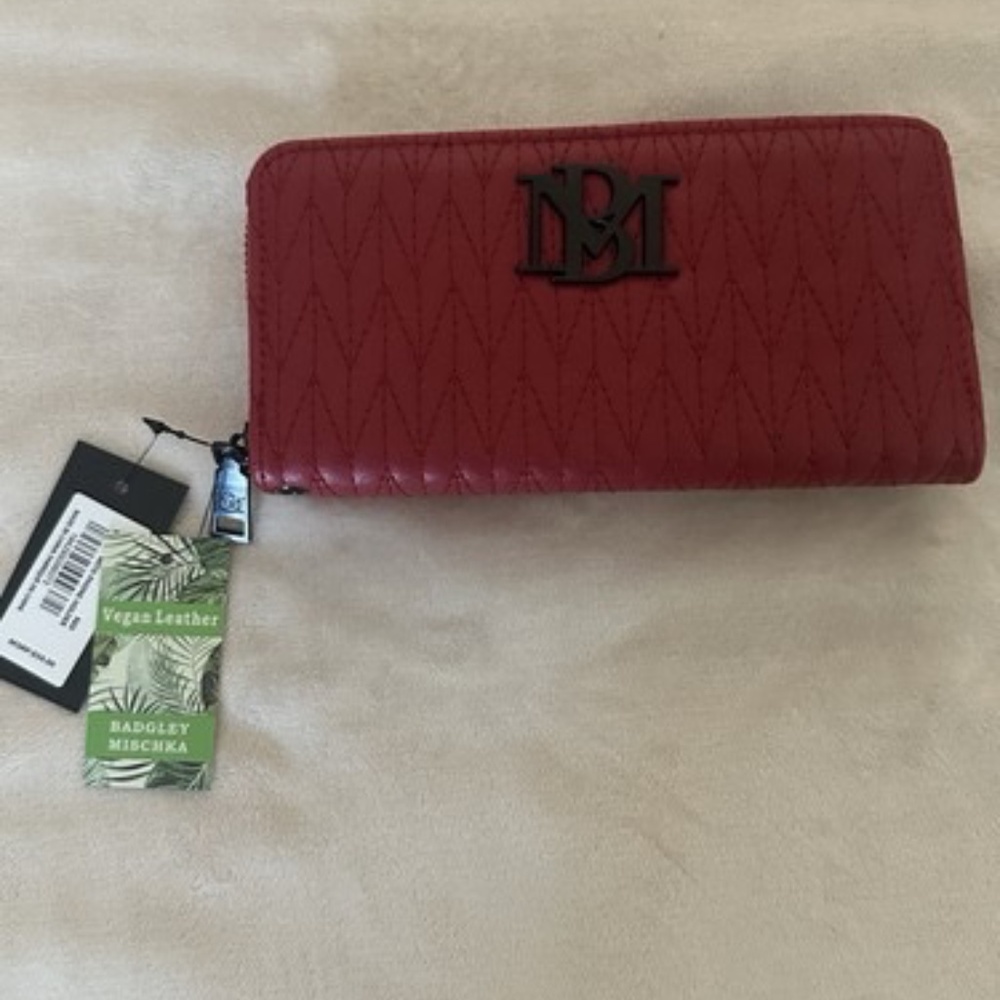Flash Sale - Badgley Mischka Vegan Leather Wallet Wristlet Phone Pocket In Red - Picture 5 of 9
